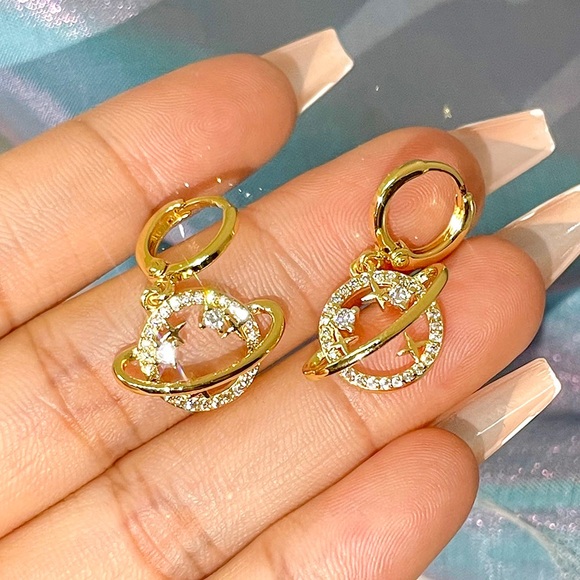 Gold Galaxy Diamond Hoop Earring - Picture 2 of 3